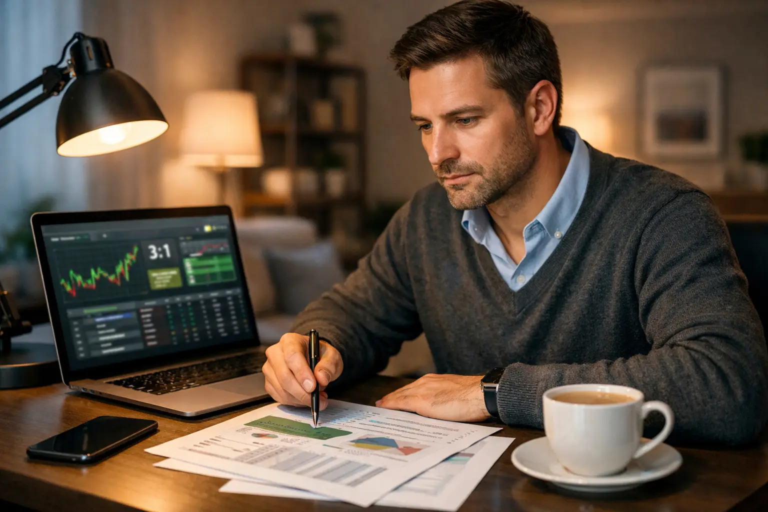 Persona che analizza quote sportive su laptop e smartphone