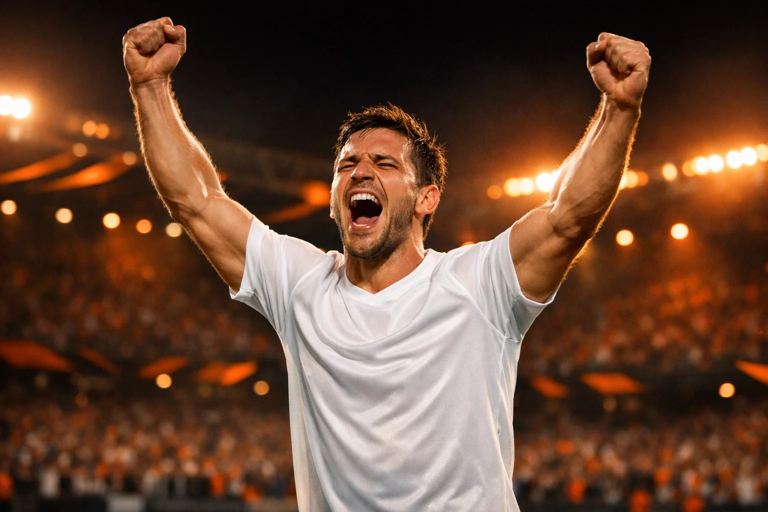 Attaccante che esulta dopo un gol in Europa League