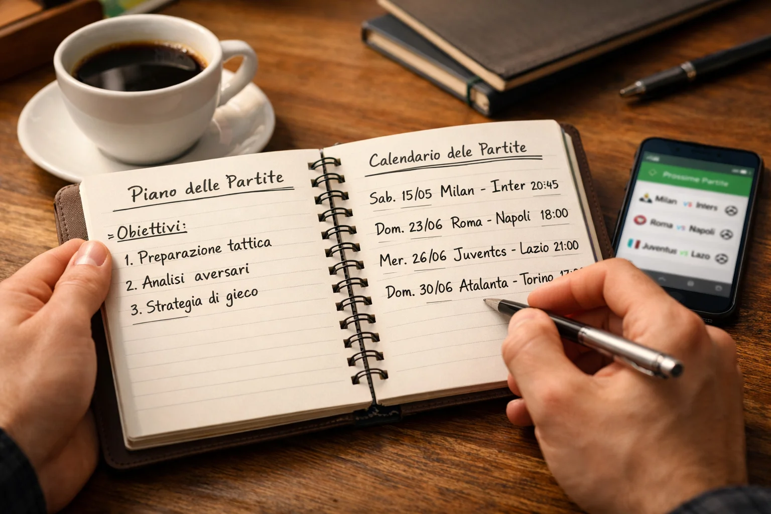 Persona che pianifica strategia di scommesse con appunti