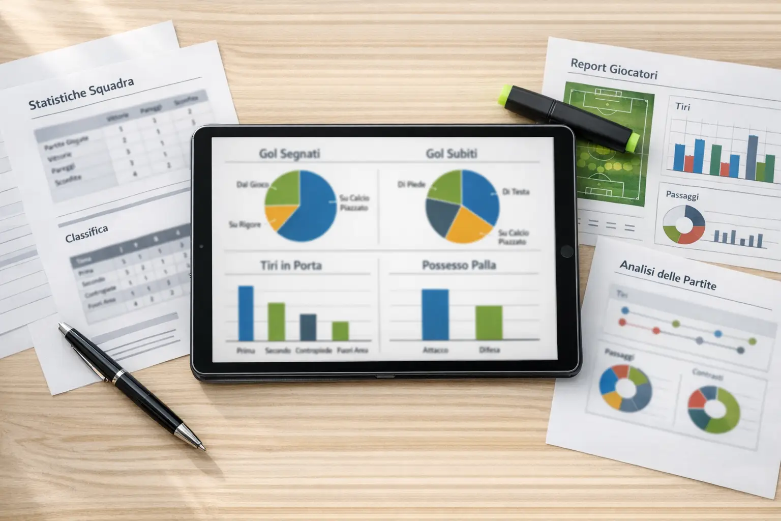 Grafici e statistiche di calcio su tablet
