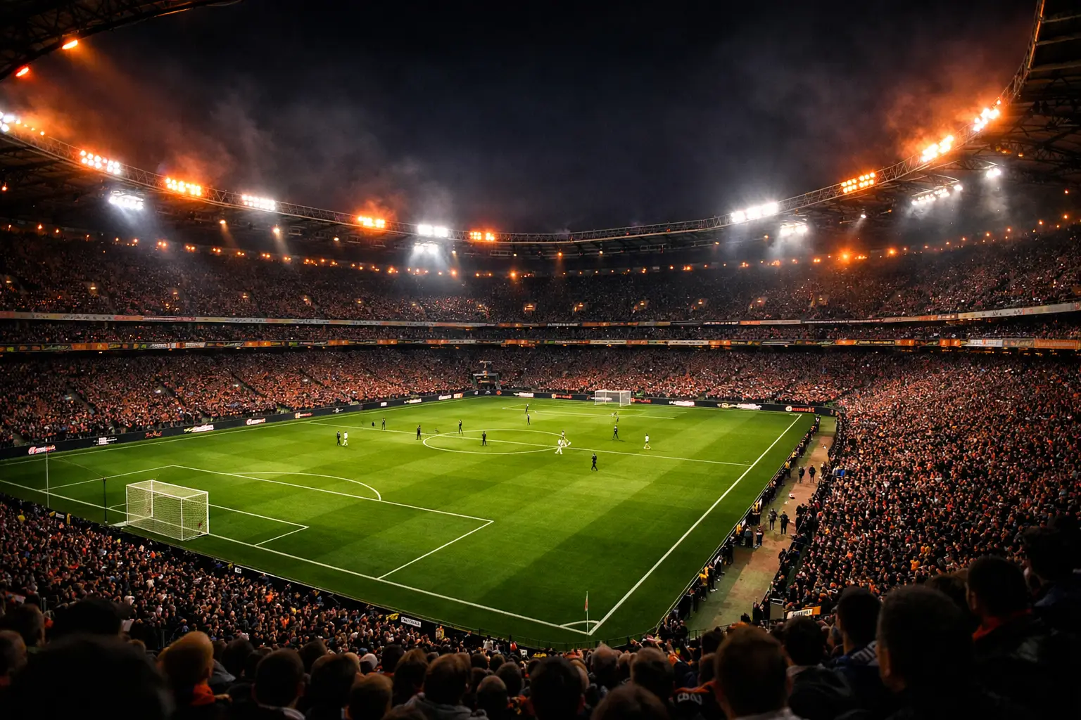 Stadio di Europa League con atmosfera notturna