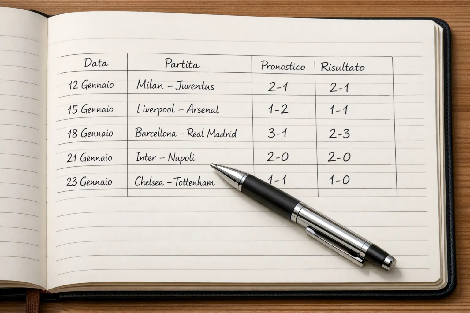 Registro di scommesse con annotazioni dettagliate