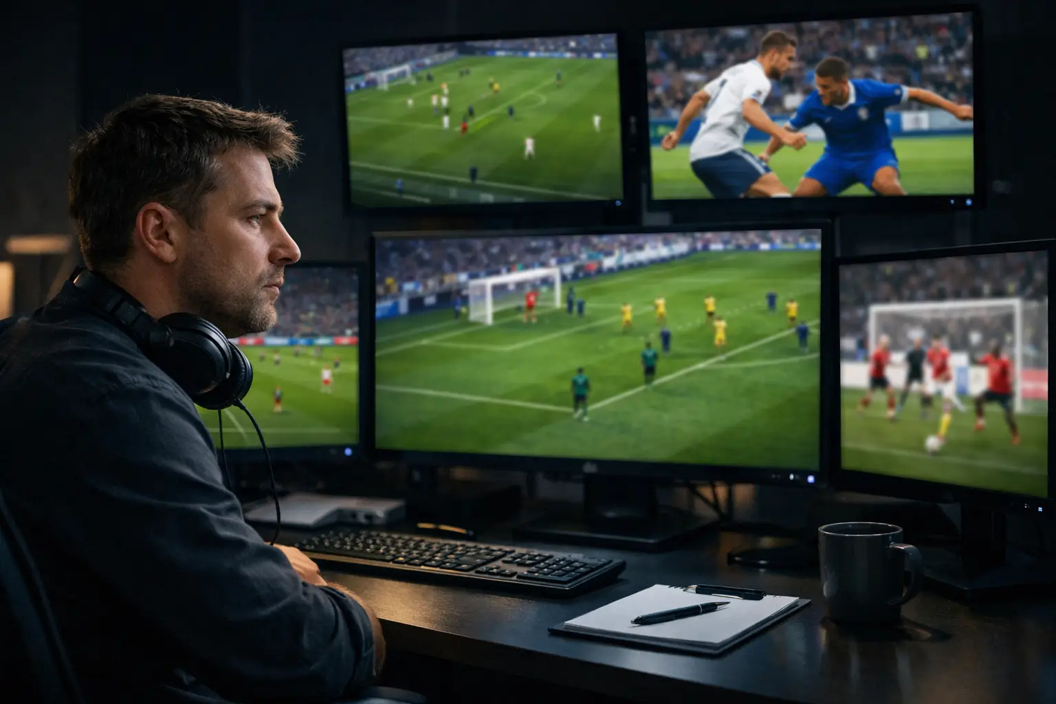 Analista che monitora più partite contemporaneamente