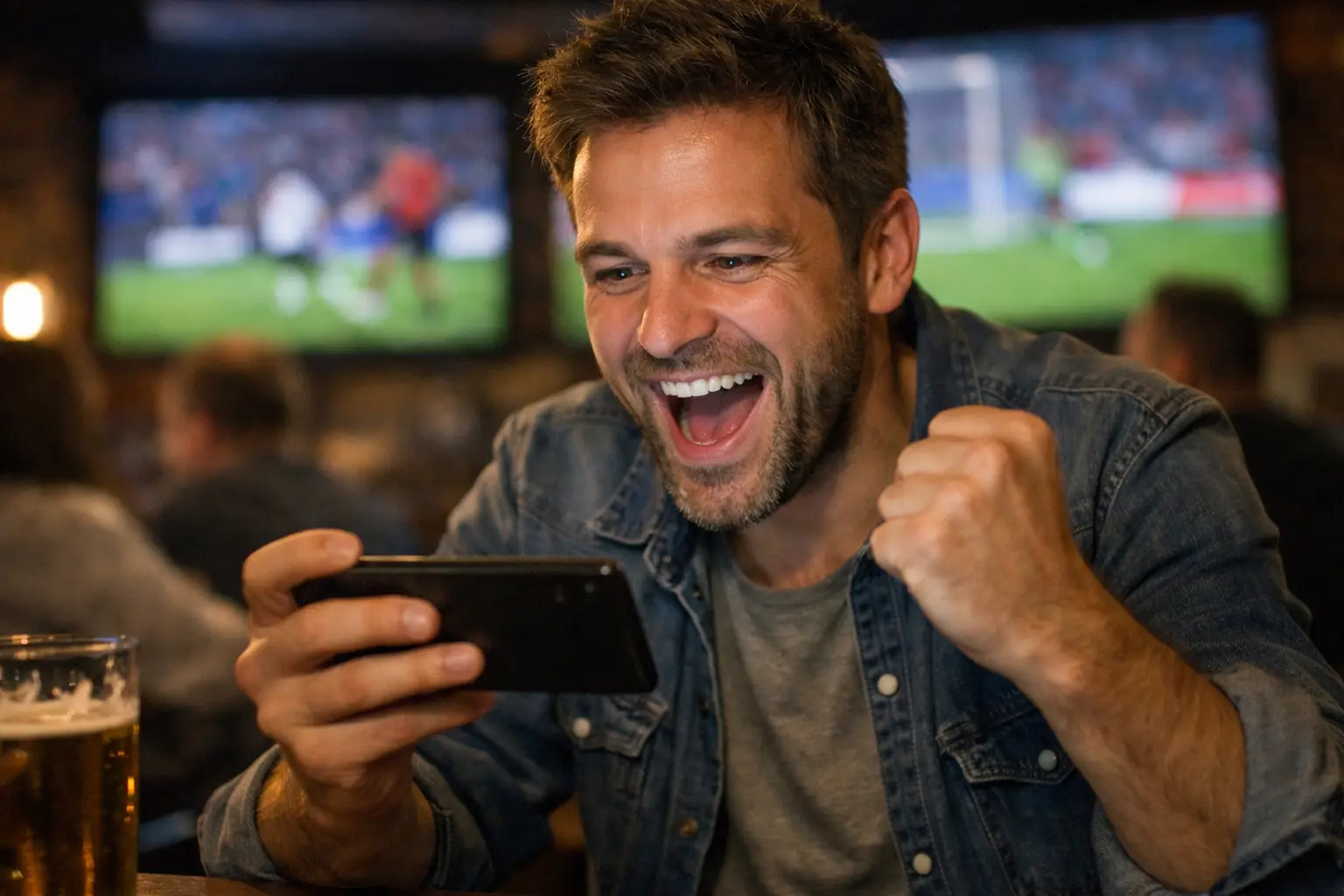 Tifoso che guarda la partita su smartphone