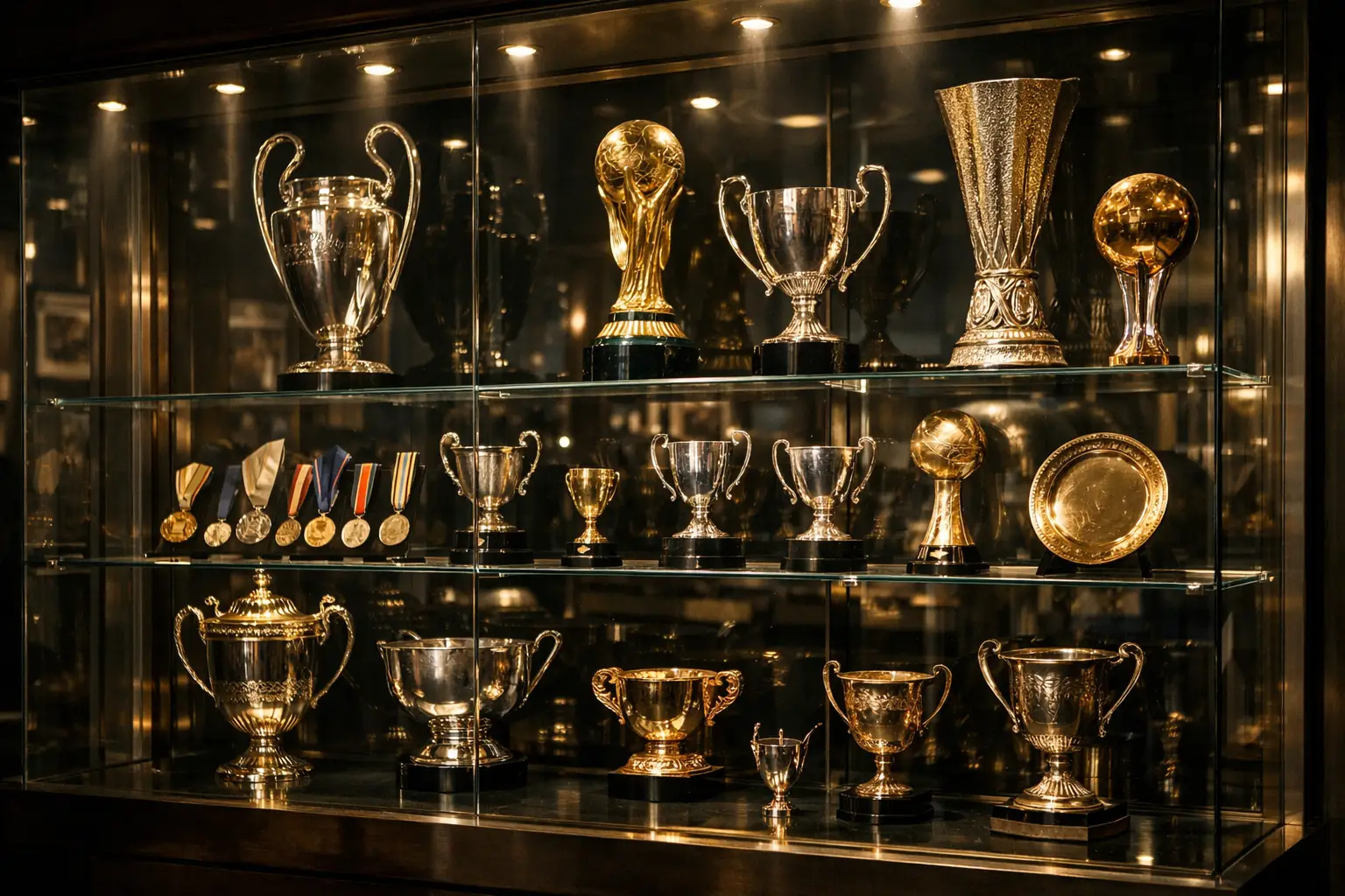 Bacheca con trofei delle squadre vincitrici