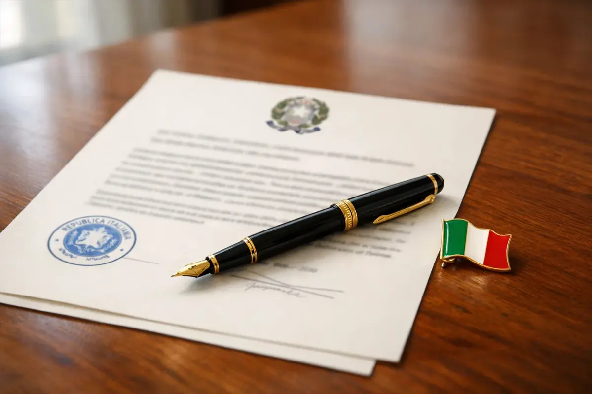 Documento ufficiale con timbro e penna su una scrivania ordinata che rappresenta la normativa italiana sulle scommesse sportive