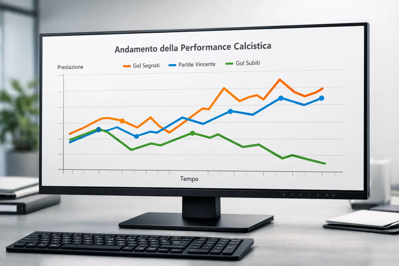 Grafico semplice con linee che mostrano trend di rendimento calcistico